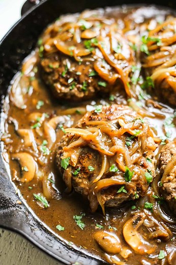 Southern-Style Hamburger Steaks with Onion and Mushroom Gravy - The Defined Dish