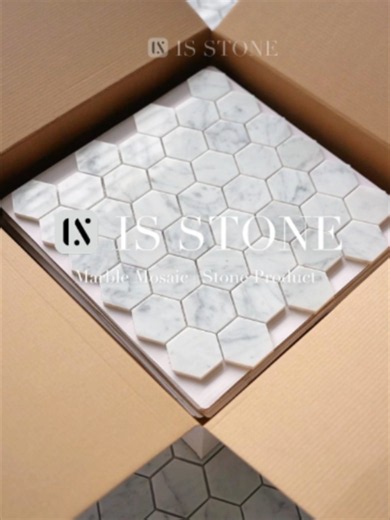 Bianco Carrara White 2 inch Hexagonal Marble Mosaic Tile. #mosaictile #marblemosaic #marbletiles #stonetile #backsplash