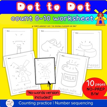 Dot to Dot Worksheets to 10 Coloring Sheets | Dutch Theme Set1