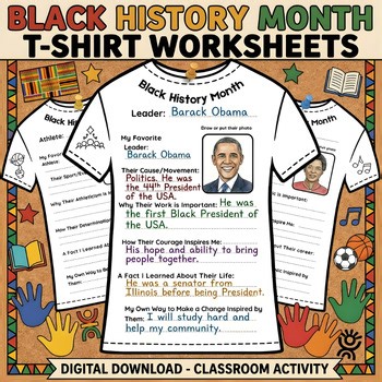 Black History Month T-Shirt Worksheet | Black Leaders Creative Writing Printable
