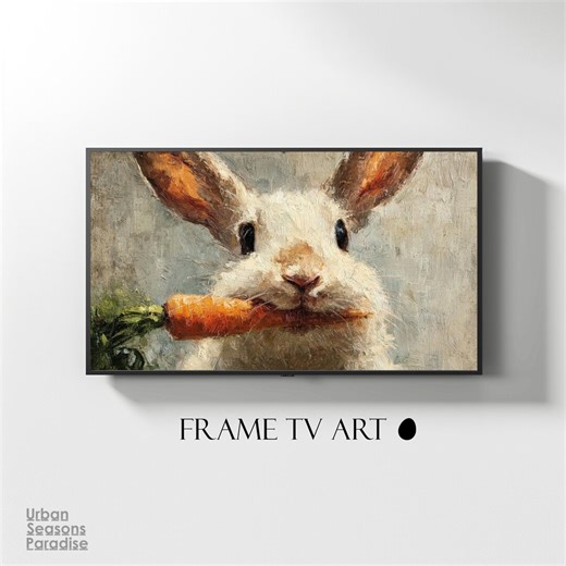 Vintage Easter Bunny Frame TV Art, Spring Animal Cottagecore Impasto Rabbit Painting, Skylight Background, Desktop Wallpaper 16:9 - Etsy