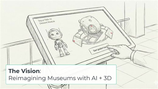 Our latest prototype explores how AI-generated avatars can function as guides within interactive museum kiosks. The experience features a 3D scan of the Soyuz TMA-14 Descent Module, allowing users to manually explore the craft via hotspots or view a guided narrative led by the avatar. Special thanks to Peder Andreas Nelson of The Museum of Flight and Timothy Danger Allan of SeekBeak.com for the R&D collaboration. | Paolo Tosolini