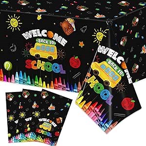 PATIAI 3PCS Back to School Party Tablecloths Decorations First Day of School Disposable Plastic Rectangle School Bus Table Covers for Kindergarten Preschool Kids Welcome Back to School Party Supplies