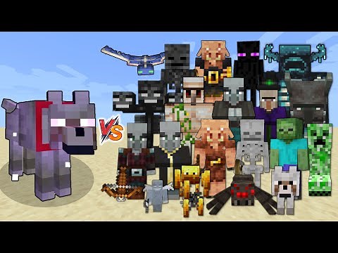 Enchanted Wolf vs All Mobs in Minecraft - Enchanted Wolf vs All Mobs