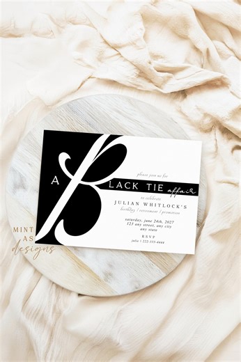 Black Tie Invitation Template | Corjl Editable Formal Event Invite | Gala Birthday Promotion Retirement - Etsy