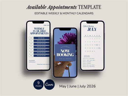 Booking Calendar Instagram Story, Editable Appointments Calendar Template, Weekly Monthly Appointment Scheduling Planner 2026 - Etsy