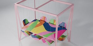 We love this playful swing table with hanging chairs...
