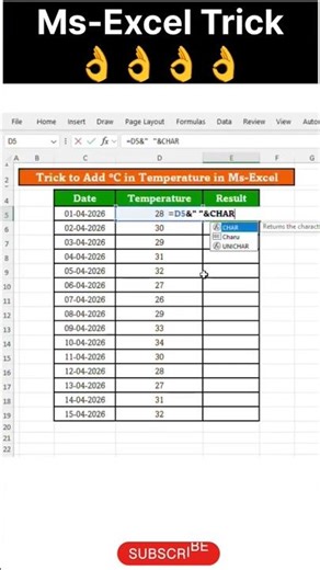 Ms-Excel Trick to Add Celsius °C in Temperature😲#excel#excelformula#exceltips#exceltutorial#excel