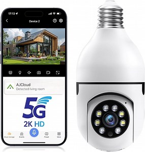 GBIUT 5G& 2.4GHz Wifi Light Bulb Security Camera, 2K HD Security Cameras for Home, Wireless Outdoor Motion Detection and Alarm, Two-Way Talk, Color Night Vision