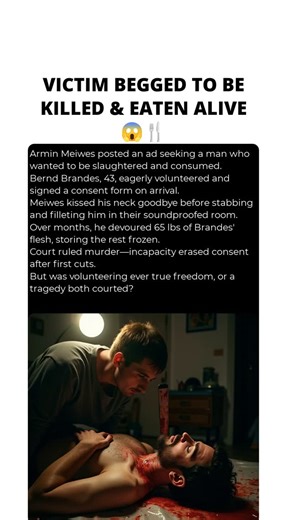 True Crime Stories on Instagram: "Armin Meiwes posted an ad seeking a man who wanted to be slaughtered and consumed. 😱 In March 2001, German computer whiz Armin Meiwes, 39, placed the plea on "The Cannibal Cafe" forum: a willing victim for sexual slaughter and full consumption. Bernd Brandes, a 43-year-old bisexual engineer from Berlin struggling with depression, saw it and emailed back—fantasies matched perfectly after months of graphic chats. On March 9, Brandes drove to Meiwes' isolated Rote