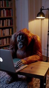 Orangutan Working on a Computer at the Library! 🦧💻📚✨
