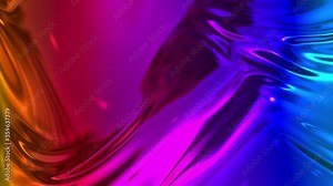 Animated rainbow metallic gradient in 4k. Abstract 3D of wavy cloth surface that forms ripples like in liquid metal surface or folds in tissue. Rainbow gradient of foil forms folds in slow motion. 32
