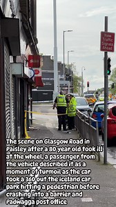 287K views · 827 reactions | The scene on Glasgow Road in Paisley after a 80 year old took ill at the wheel, a passenger from the vehicle described it as a moment of turmoil as the car took a 360 out the iceland car park hitting a pedestrian before crashing into a barrier and Padwagga post office | Paisley Photographs | Facebook
