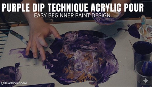 Purple Dip Technique Acrylic Pour | Easy Beginner Paint Design