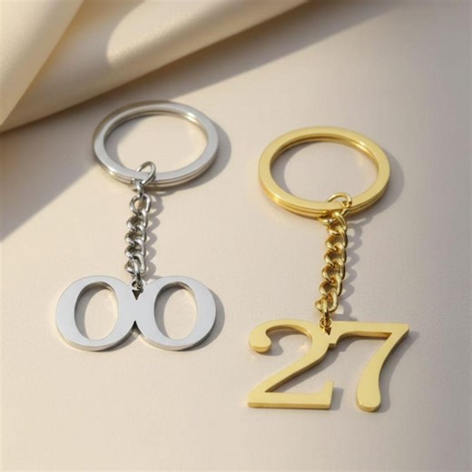 Custom Number Keychain | Personalized Stainless Steel Lucky Number Key Ring - Etsy