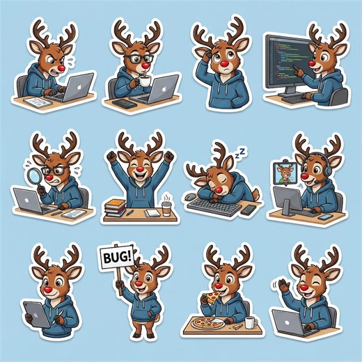 Sticker Sheet (12) Reindeer Programmer Stickers - Cute Software Developer Planner Decals for Coders, Laptops, Workstation Gifts - Etsy