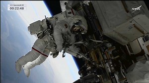 NASA's 2 stuck astronauts take their first spacewalk together