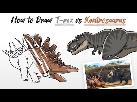 How to Draw Trex vs Kentrosaurus (Tyrannosaurus) fighting dinosaurs Jurassic World Camp Cretaceous