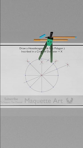 How to Draw a Hexadecagon (16 Side Polygon) Inscribed in a Circle #shorts