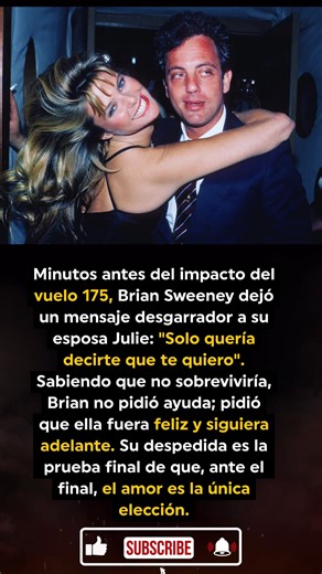 Nova Spotlight on Instagram: "La tragedia del 11 de septiembre de 2001 dejó cicatrices imborrables en el mundo, pero entre el caos surgieron historias de una humanidad y un amor incalculables. Una de las más conmovedoras es la de Brian Sweeney, un pasajero del vuelo United 175 que, al comprender que su destino estaba sellado, decidió usar sus últimos minutos para consolar a quienes amaba. Su mensaje de voz a su esposa Julie no fue un grito de terror, sino un testamento de paz y desinterés, instá