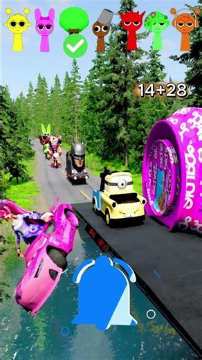 Four Trucks Transporting cars with Flatbed Trailers | Cars vs Speedbump vs Train vs Pothole #000