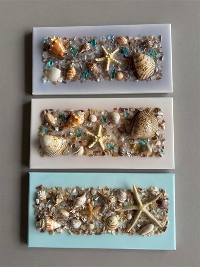 Colorful Coastal Seashell & Sea Glass Resin Wall Art – 16x8 Beach Canvas - Etsy