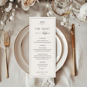 The Night Before Rehearsal Dinner Menu, Rehearsal Dinner Menu Template, Minimalist Editable Menu Place Setting Card, Printable Menu - EJ08 - Etsy