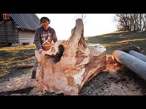 Making a Huge Tree Stump Table For the Log Cabin / Off Grid LOG CABIN Build (Part 1)