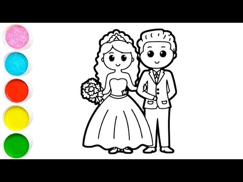Cute bride and groom drawing for kids and toddlers Painting 🖌️ colouring books Art for beginners