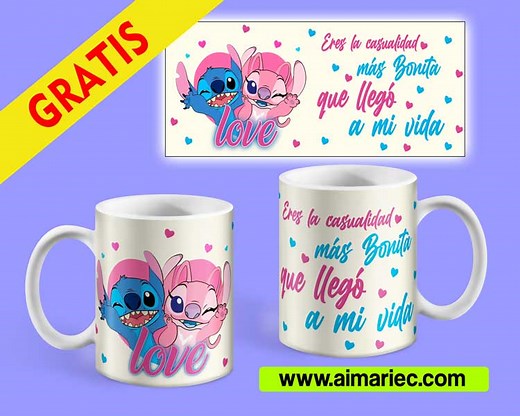 Stitch y Yuna | Plantilla para sublimar tazas 🥇 DESCARGA GRATIS