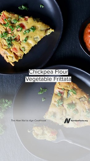 Bursting with fresh veggies, this frittata is made with chickpea flour and can be served for breakfast, brunch, or even as a light supper. Feel free to change up the vegetables and seasonings. This Chickpea Flour Vegetable Frittata is from the new How Not to Age Cookbook. Grab the full recipe at see.nf/chickpeafrittata | NutritionFacts.org