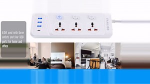 FANLIDE Universal Power Strip with USB C, 3 Outlets 3 USB and 1 USB C Ports, 6.5ft Power Cord, 2500W Circuit Breaker