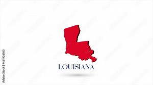 3d animated flat map showing the state of Louisiana from the United State of America on white background. USA. Rotating map of Louisiana with shadow. USA. 4k