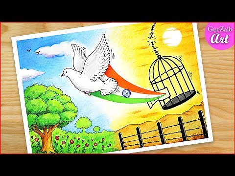 Independence Day Poster Drawing / 15 August Drawing of birds / freedom day painting (easy)