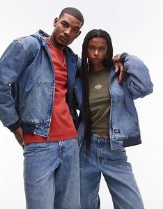 Dickies Loose Wave hooded denim jacket in light blue fade | ASOS