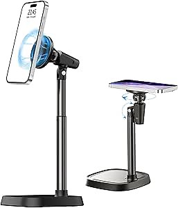Strong Magnetic Phone Desk Stand Compatible with MagSafe for iPhone 15, 14, 13, 12 Pro Max Plus, MagSafe Case & All Smartphones, Height & Angle Adjustable iPhone Stand, Black