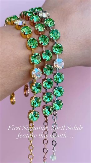 Introducing my Signature Shell Solids feature in Pale Peridot 💚🌱 Signature Shell Solids are thoughtfully designed one-color bracelets made to shine on their own or stack effortlessly with your favorite Sparkled Shell pieces. I’m excited to add these as limited time offerings! This color will be available first dibs in my life sale Friday night and released on my website Friday night after. #Signatureshellsolids #thesparkledshell #sparkleshop #smallshop #green | The Sparkled Shell