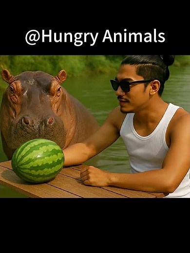 Can a Hippo REALLY Eat a Whole Watermelon in One Bite? 🍉🦛 #animals #eating #hippo