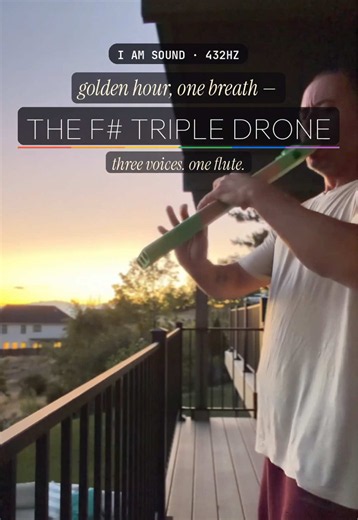 Golden hour on the balcony. One flute, three voices. 🌅🪈 The F# Triple Drone — two drones humming underneath while the melody floats on top. You don't play chords with it. You breathe them. Somewhere between the sunset and the sound, everything gets quiet. Sound on. Close your eyes. Stay a minute. 🔊 iamsound.one 🙏 #432hz #droneflute #tripledrone #soundbath #iamsound