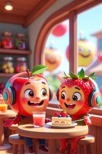 Cute Apple & Strawberry Morning Jog 🍎🍓 | 3D Cartoon Fun Adventure #shorts
