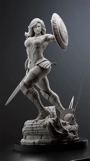 Monka Studios on Instagram: "Wonder Woman – DC Comics 🛒monkastudios.com🔗 Collectible statue now available! . “In the name of all that is good.” Wonder Woman is captured mid-battle, shield raised and sword drawn as she steps forward with unbreakable resolve. Her iconic armor is sculpted with layered textures and battle wear, highlighting powerful anatomy and disciplined strength, while flowing hair and a dynamic stance convey motion and purpose. The fractured battlefield base, gleaming shield d
