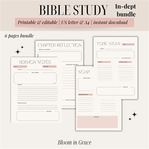 Bible Study Worksheet Printable | Christian Journal Page | Scripture Study Planner | Faith-based PDF   Canva Template (PINK Edition) - Etsy