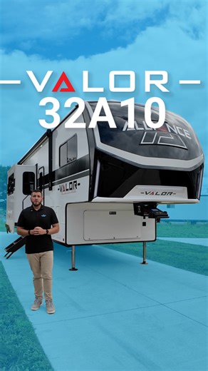 Meet the Valor 32A10 — where adventure meets comfort in every corner! 🔥🚐💨 This toy hauler brings all the vibes with a 10' garage, dual HappiJac roll-over sofas, and a queen bunk that transforms your space from hangout mode to sleep mode in seconds. 🙌 Step inside and you’ll find: ✨ A cozy living area with a 40" HD TV fireplace ✨ A spacious kitchen with a 10 cu. ft. fridge, microwave, pantry & island sink ✨ A roomy 30"x48" shower ✨ A private bedroom with a king bed (or optional queen!) and ove