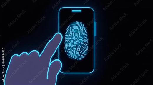 Fingerprint scan on a smartphone screen, representing biometric security and digital identity verification.