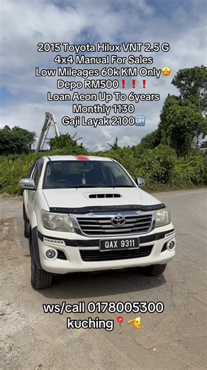 2015 Toyota Hilux VNT 2.5 G 4x4 Manual For Sales🔥Low Mileages 60k KM Only🔥 - Full Loan Aeon Up To 6years - Monthly 1130 - Very Low Mileages 60k Km - Tip Top Condition - Local Kuching Car - Super Clean Interior - Engine Gearbox Smooth - Accept Trade In - Cash Can Nego ✅Free Roadtax Insurance 1year ✅Free Tinted ✅Free Polish ✅Free Service Engine Gearbox For More Details Contact/Whatsapp Ah Wei 0178005300 http://wapp.my/60178005300 #sarawaktiktok #CarForSale #Kuching #toyotahilux #UsedCars