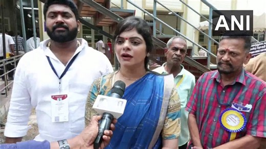#WATCH | Tamil Nadu: TVK candidate from Kavundampalayam, Kanimozhi Santhosh says, "Around 11 rounds have been completed and we are leading by I hope 12,000-13,000 votes now and still we are expecting a raise because we don't compare, we don't argue and we don't compete with any person as such of now and we are just proving ourselves to people and this was the love and affection that the people have with Talapathy and that is the result coming on so we can just wait till evening you can just see 