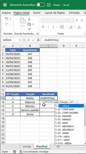 Como usar a função Subtotal no Microsoft Excel