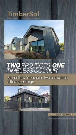 Two different projects - two completely different settings - both finished in our TimberSol Yakisugi Stone Grey. From a modern countryside home with warm timber decking to a sharp, urban build wrapped in metal roofing, this colour adapts effortlessly to any architectural style. Calm texture, natural grain, and a refined Yakisugi finish that brings depth, balance and long - lasting character to every facade. Explore the full colour range at timbersol.co.uk #TimberSol #Yakisugi #ShouSugiBan #Charr