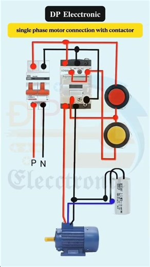 single phase motor wiring ⚡ connection with contactor #youtube #vairal #singlephasemotor #industrial