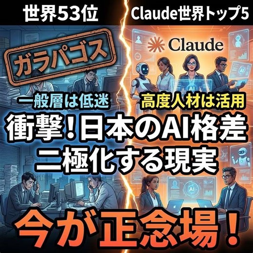 【衝撃】日本AI普及率５３位！一般層と高度人材の「AI格差」がヤバすぎる！